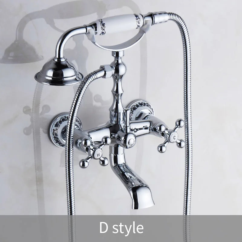 Bathtub Faucet Brass Chrome Bath Shower Set Silver Wall Mount Rain Shower Faucets Bathroom Shower Mixer Tap Set torneiras G021