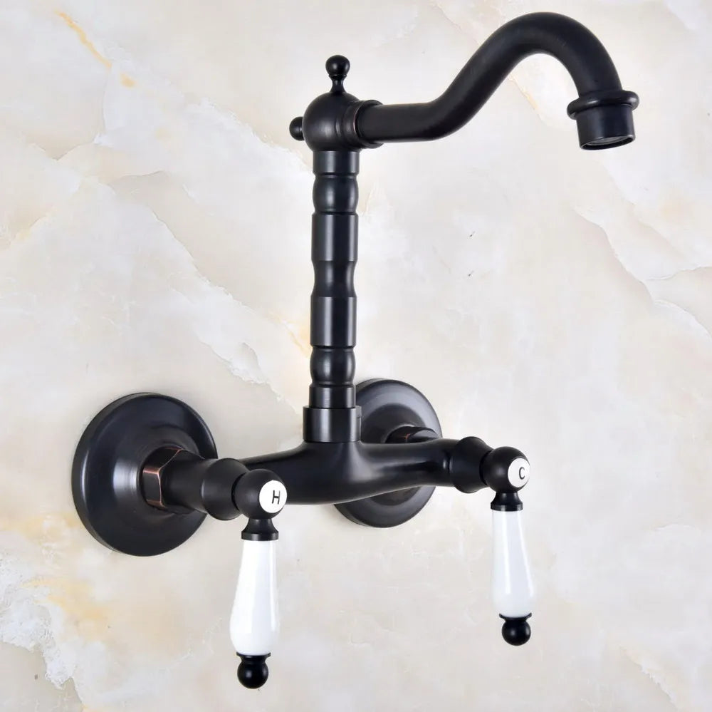 Swivel 360 Bathroom Bathtub Faucet Torneira Wall Mount Oil Rubbed Black Bronze Basin Sink Faucet Mixer Tap Knf836