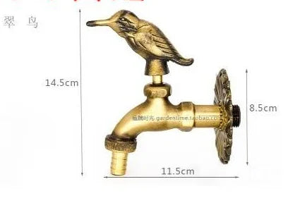 Decorative Antique Brass Garden Outdoor Faucet Cold Water Tap - With a Set of Brass Quick Connecter for 1/2" Inches Hose