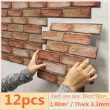 12pcs 3D Brick Wall Sticker Self-Adhesive PVC Wallpaper