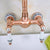 Antique Red Copper Kitchen Sink Bathroom Basin Faucet Mixer Tap Swivel Spout Wall Mounted Dual Ceramic Handles Lnf954