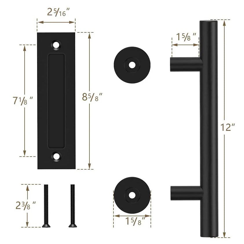 KAK 12 inches Sliding Barn Door Handle Pull Cabinet Flush Hardware Set Wood Door Handle I