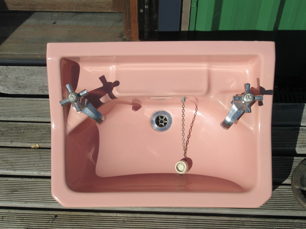 Twyford Pink Vitromant Basin with Art Deco Taps 32H x 56W x 42D