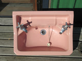 Twyford Pink Vitromant Basin with Art Deco Taps 32H x 56W x 42D