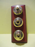 Reproductions Brass Triple Light Switches with Wood Mount  225L x 90W x 40H