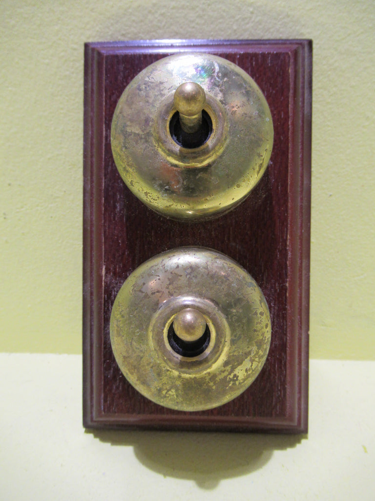 Reproduction Double Brass Light Switches on Timber Veneer & Customise Board  155L x  90W  x 40H