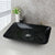 JIENI Square Black Bathroom Sink Washbasin Bath Set Faucet Mixer Tap Art Design Tempered Glass Hand Painted Waterfall Basin Tap