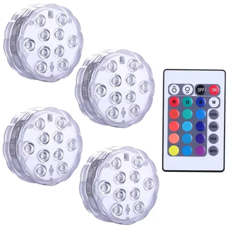 10Led Swimming Pool Light Remote Control RGB Dive Fish Light LED Underwater Lamp Portable Battery Operated for Vase Aquarium