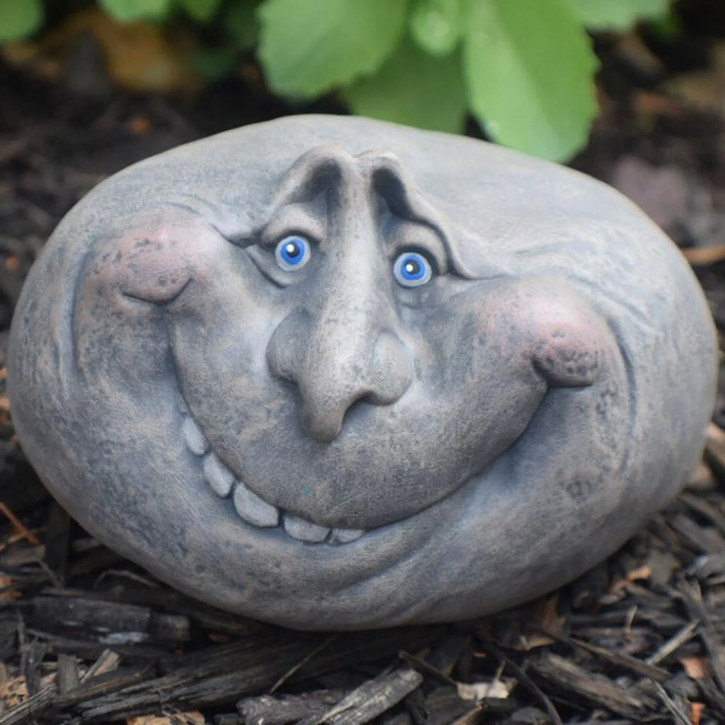 1PC Funny Face Rock Art Sculpture Decoration Yard Art Face Resin Sculpture Mystical Garden Stones for Indoors Outdoors Patio