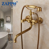 ZAPPO Antique Brass Bathtub Faucet Wall Mount With ABS Handshower Mixer Tap Bath Shower Tap