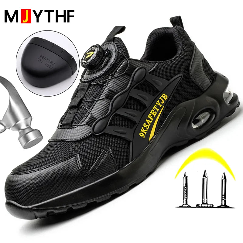 Men's Rotating Button Safety Shoes Steel Toe Work Sneakers Indestructible Shoes Puncture-Proof work Boots Air Cushion Men Boots