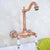 Antique Red Copper Kitchen Sink Bathroom Basin Faucet Mixer Tap Swivel Spout Wall Mounted Dual Ceramic Handles Lnf954