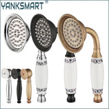 YANKSMART Antique Brass Hand Shower Brass Ceramic Handle Rain Spray Shower Water Saving Shower Head For Bathroom Accessories