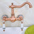 Antique Red Copper Brass Bathroom Kitchen Sink Faucet Mixer Tap Swivel Spout Wall Mounted Dual Ceramic Flower Levers Base mnf955