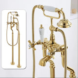 Bathroom Bathtub Faucet Set Floor Decked Gold Total Brass Classical American Style Shower Faucet Set Top High Quality