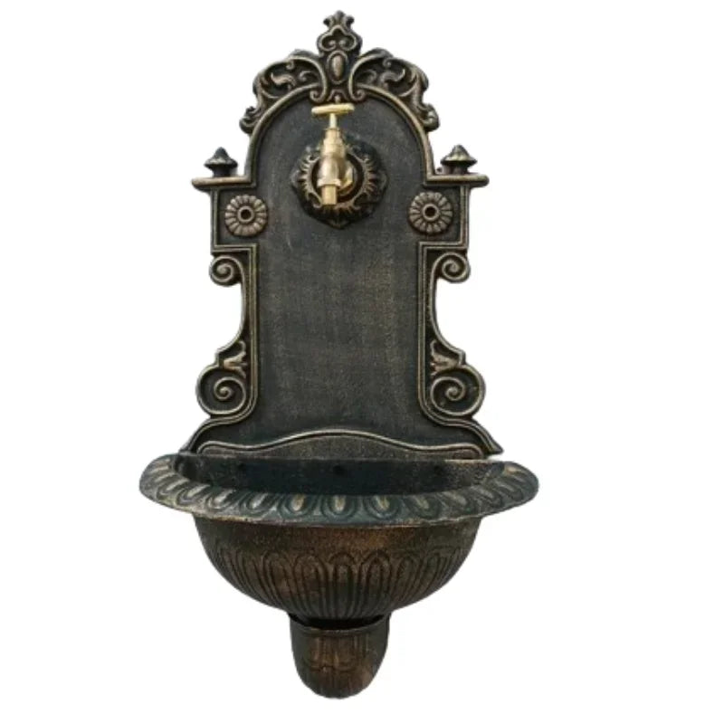 Antique Gold Cast Iron Wall Mounted Hand Sink Farm House Home Garden Decor Heavy Metal Wash Stand