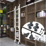 8FT(244cm)  Retractable Sliding Library  Hardware Kit No Ladder，Round Tube Rolling Ladder Track， Floor Roller with Brake