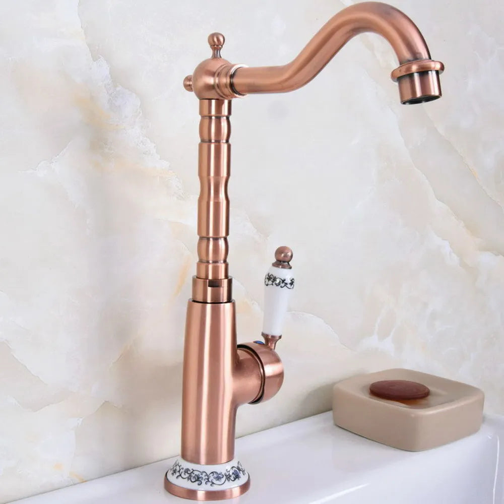 Bathroom Basin Sink Faucet Antique Red Copper Single Handle Kitchen Tap Faucet Mixer hot and cold water tap Lnf625