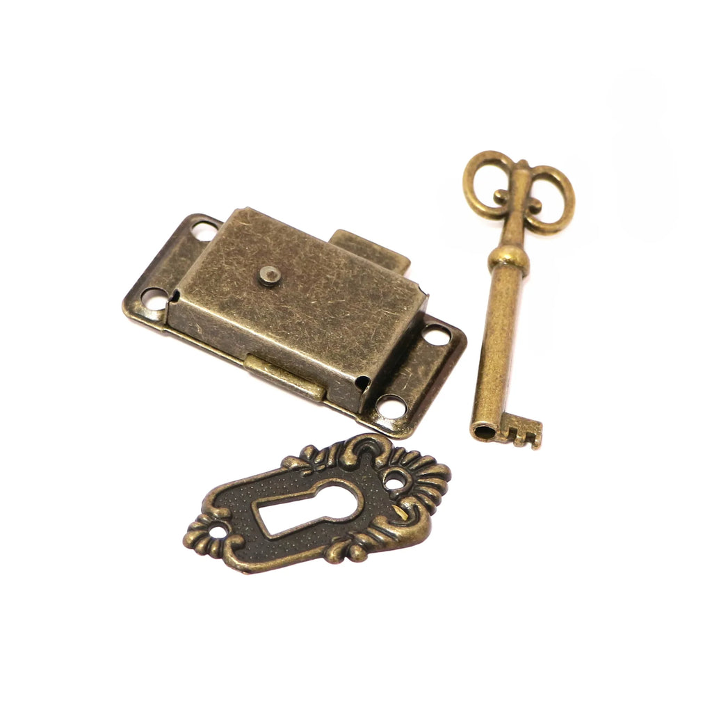 Antique Iron Door Lock Drawer Jewelry Wood Box Cabinet Wardrobe Cupboard Door Lock + Key Furniture Hardware