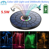 AISITIN Solar Fountain 5.5W with Color LED Light and 2000mAh Battery, 7 Nozzles Solar Bird Bath Fountain, for Outdoor, Garden