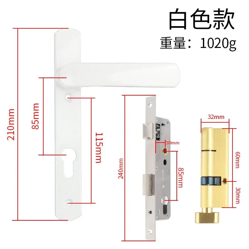 Aluminum Door Lock Aluminum Alloy Single Point Door Lock Aluminum Alloy Door Handle 85+30 Lock Body Lock