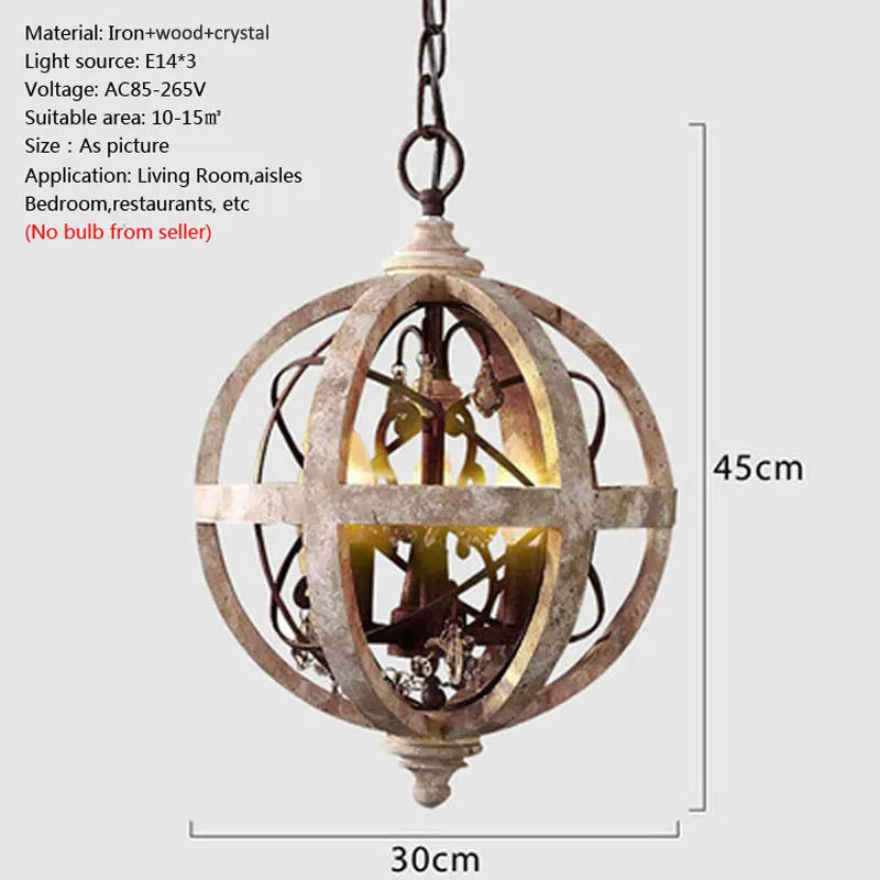 American Countryside Ball Shaped Wooden Chandelier Living Room Hallway Restaurant Bar Counter Retro E14 Chandelier