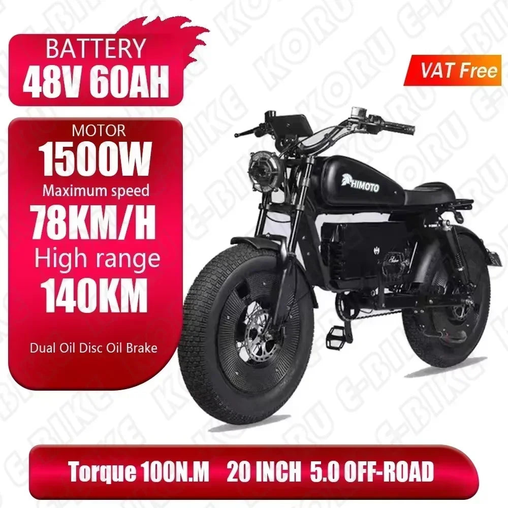 bilck HIMOTOAdult Electric Bicycle 1500W High Power Motor 48v60ahBatteroil damper y Electric Bike Urban Leisure Thick Tire ebike