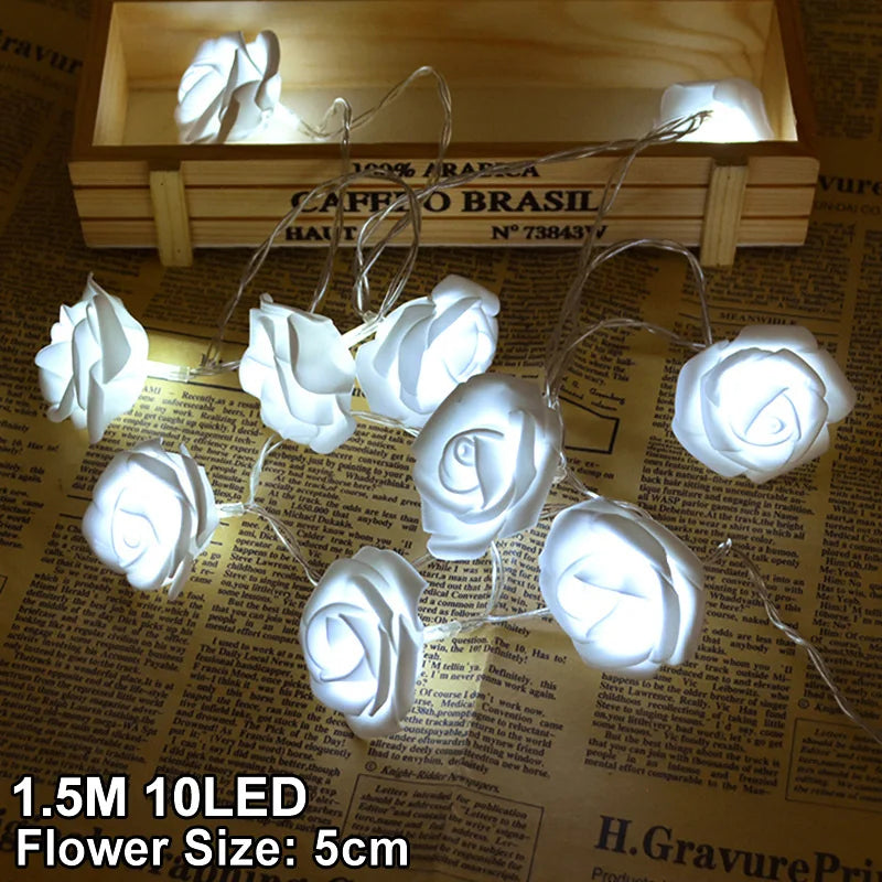 1.5M 10LED Artificial Rose Flower Garland String Light LED Fairy Lights Decorations