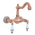 Antique Red Copper Brass Bathroom Kitchen Sink Faucet Mixer Tap Swivel Spout Wall Mounted Dual Ceramic Flower Levers Base mnf955