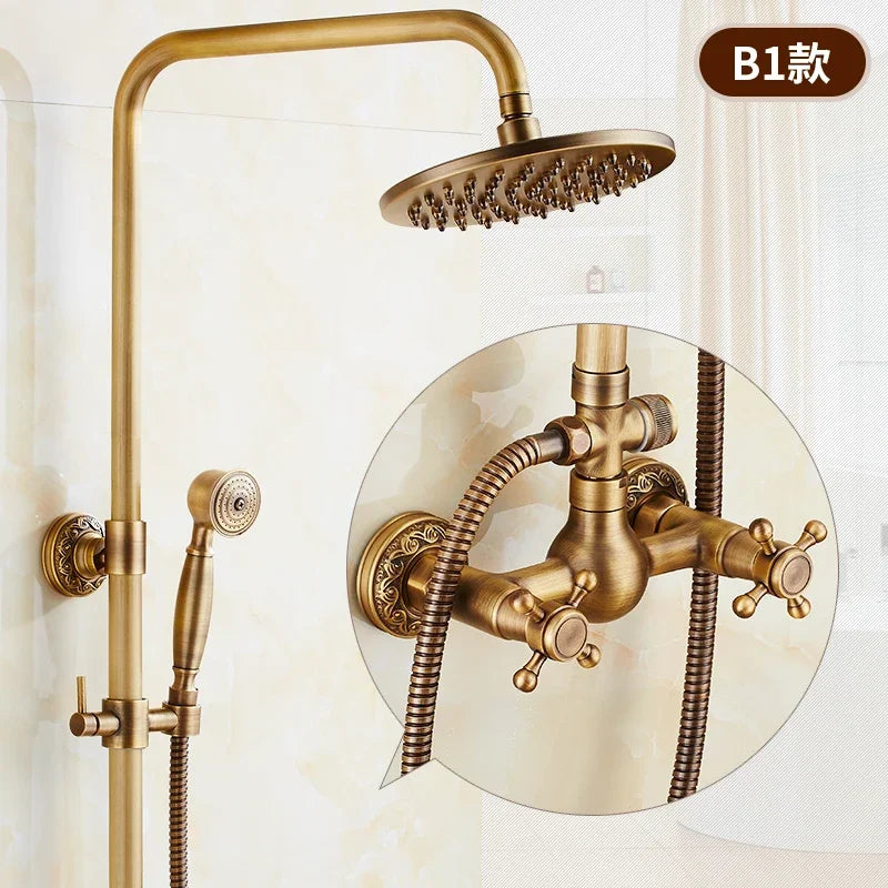 ZGRK Classic Rainfall Shower Set Antique Bronze Bath Shower Faucet Set Copper Wall Mounted Swivel Spout Mixer Tap Shower System