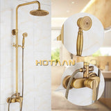 Wall Mounted Mixer Valve Rainfall Antique Brass Shower Faucet Complete Sets + 8