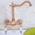 Antique Red Copper Kitchen Sink Bathroom Basin Faucet Mixer Tap Swivel Spout Wall Mounted Dual Ceramic Handles Lnf954