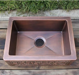 60*43*20cm Antique Copper Regtangular Apron Front Single Bowl Artistic Kitchen Sink