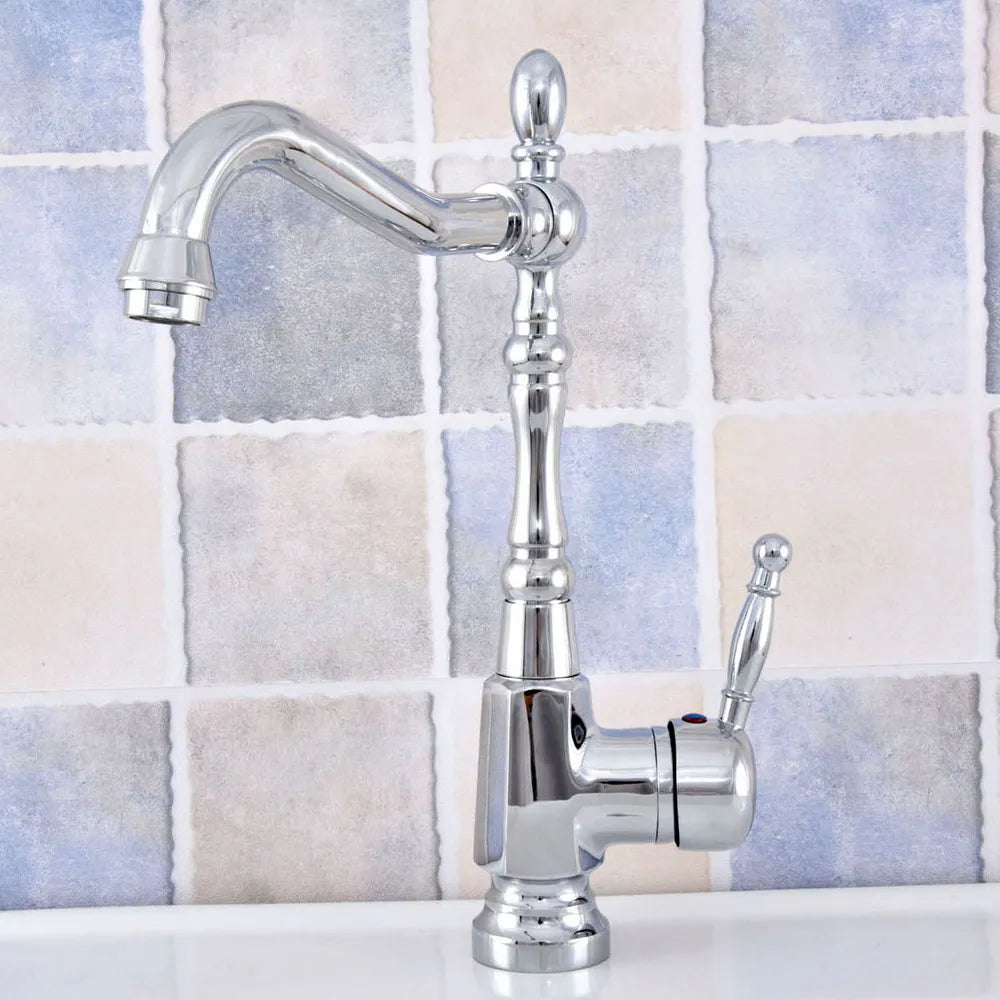 Bathroom Sink Basin Faucet / Single Hole Deck Mounted Polished Chrome Brass Ceramic Handle Swivel Spout Mixer Taps tsf634