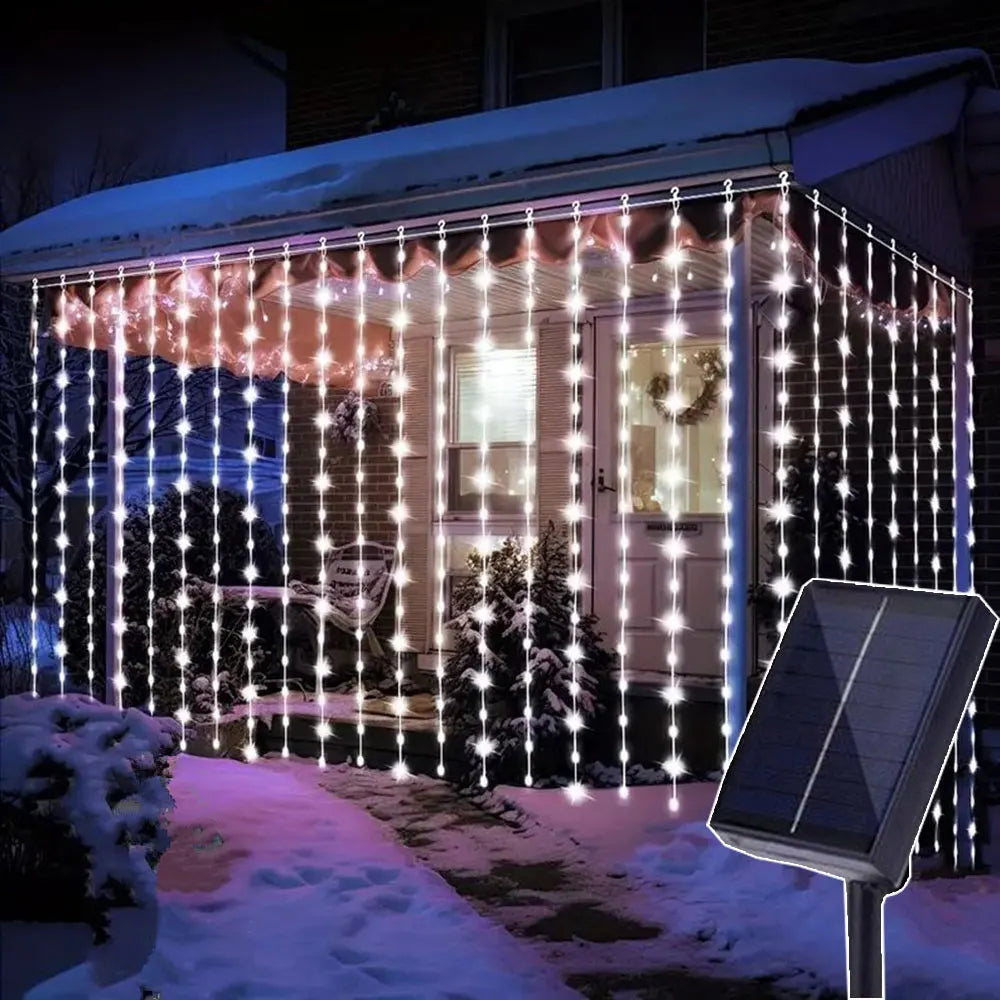 Christmas LED Solar Curtain String Lights Outdoor Lamp Fairy Lights Garland for Garden