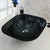 JIENI Square Black Bathroom Sink Washbasin Bath Set Faucet Mixer Tap Art Design Tempered Glass Hand Painted Waterfall Basin Tap