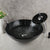 JIENI Square Black Bathroom Sink Washbasin Bath Set Faucet Mixer Tap Art Design Tempered Glass Hand Painted Waterfall Basin Tap