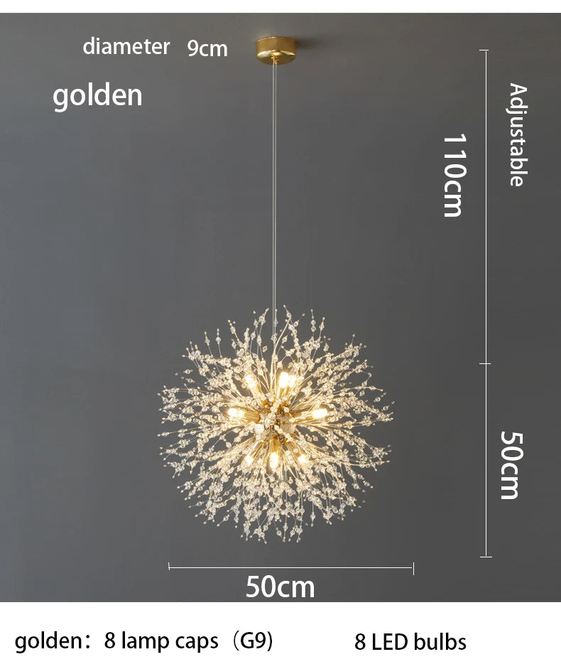 Modern Sky Star Fireball Crystal Pendant LED Lighting Dandelion Restaurant, Living Room Pendant, Bar Art Danish Luminaire