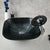 JIENI Square Black Bathroom Sink Washbasin Bath Set Faucet Mixer Tap Art Design Tempered Glass Hand Painted Waterfall Basin Tap