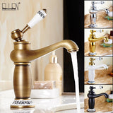 Bathroom Antique Bronze Finish Brass Basin Sink Solid Brass Faucets Single Handle Water Mixer Taps Bath Crane  ELFCT001