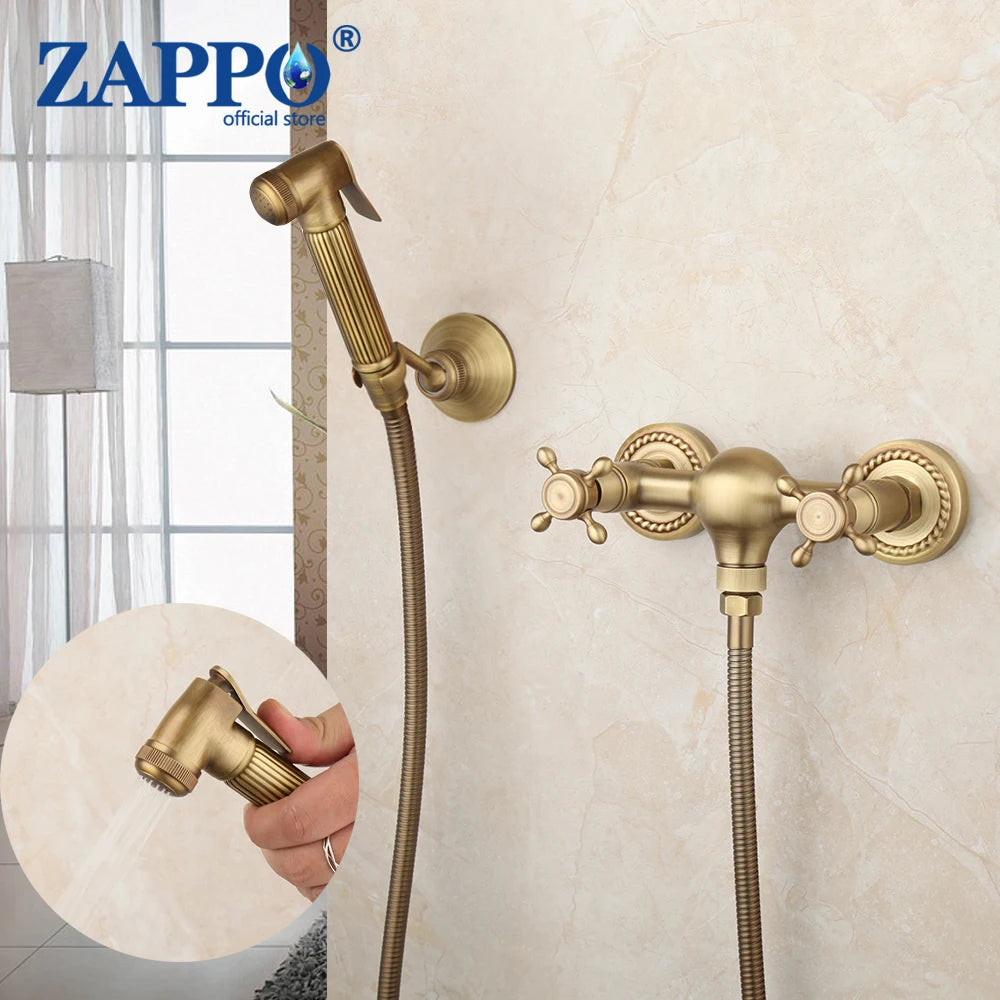 ZAPPO Antique Brass Handheld Toilet bidet sprayer Set Kit Hand Bidet Faucet for Bathroom Hand Sprayer Shower Head Self Cleaning