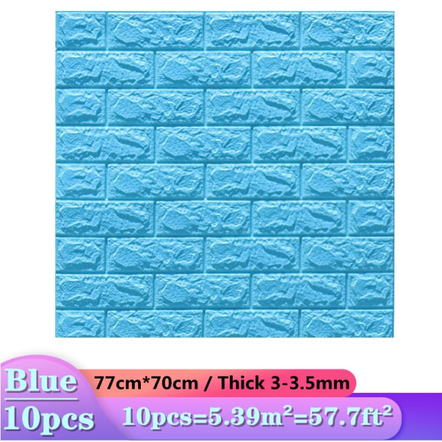 10pcs 3D Wall Sticker Imitation Brick Bedroom Decoration Waterproof Self Adhesive Wallpaper